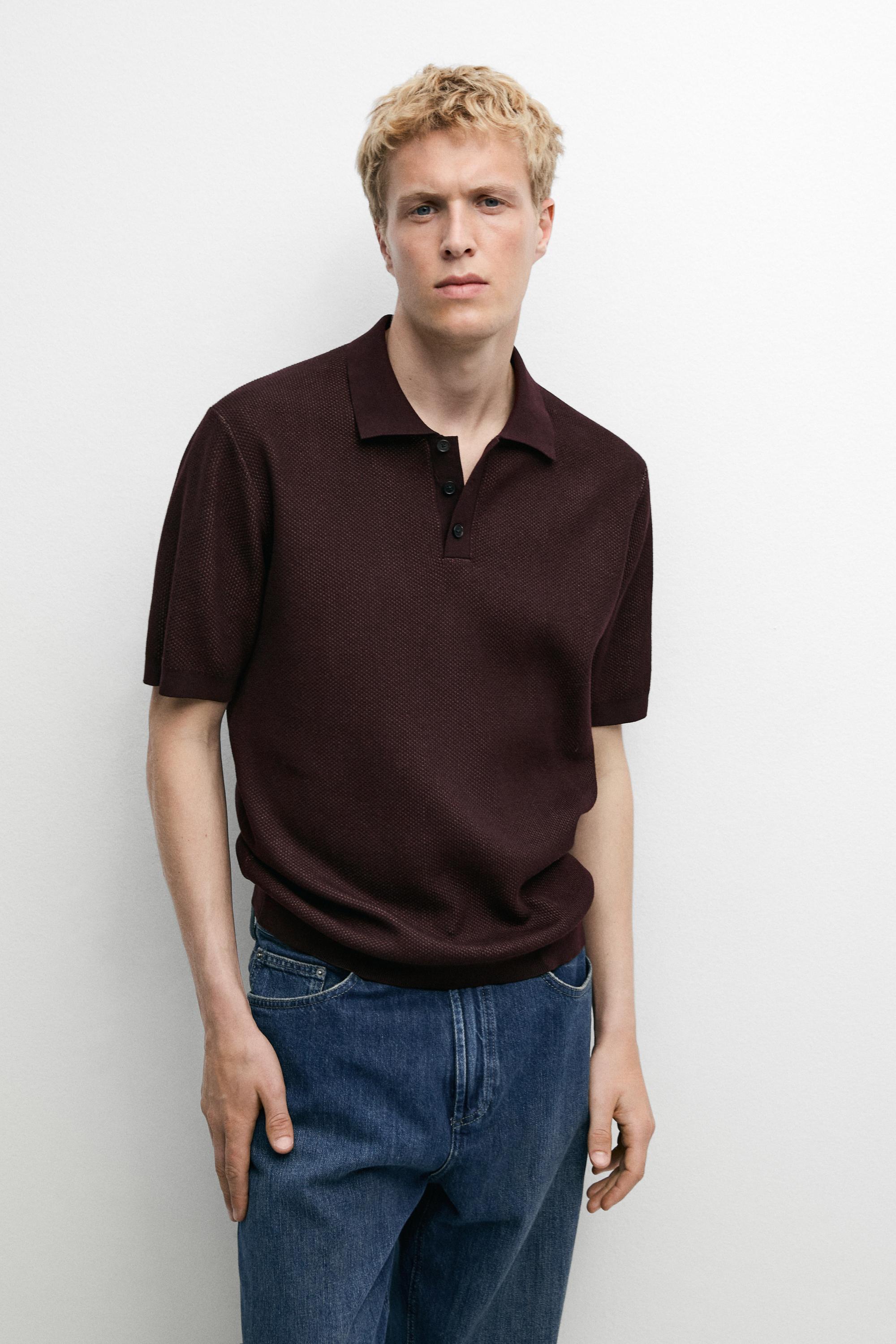 100% cotton textured contrast polo shirt
